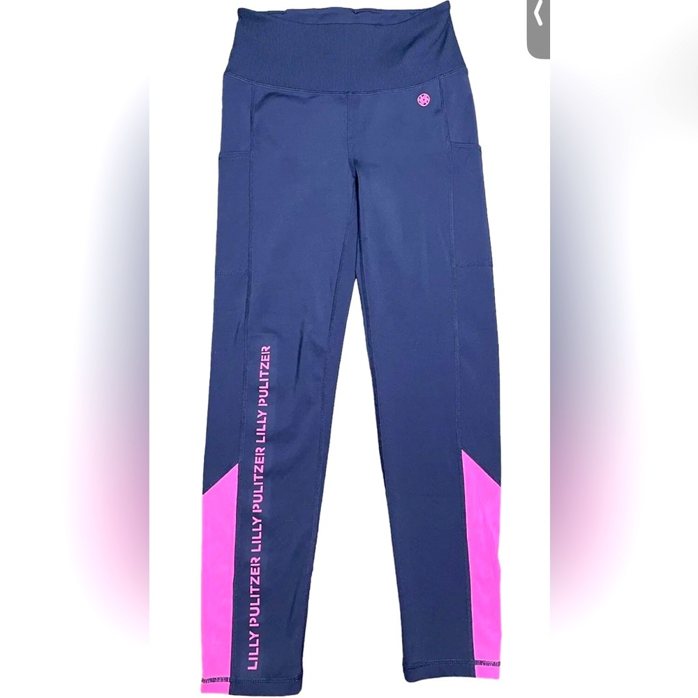 LILLY PULITZER LUXLETIC WEEKENDER **SIZE XXS** NAVY BLUE & PINK 24" MIDI LEGGING